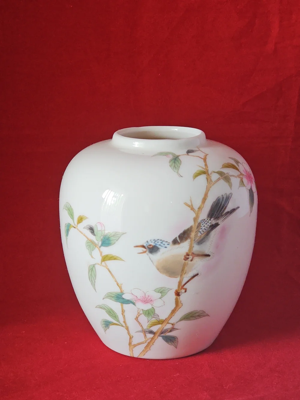 Vintage White Porcelain Bird & Floral Decorative Vase